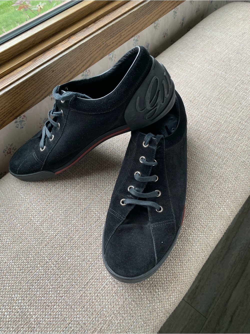 Gucci Script Black Suede Sneakers in very good condition.